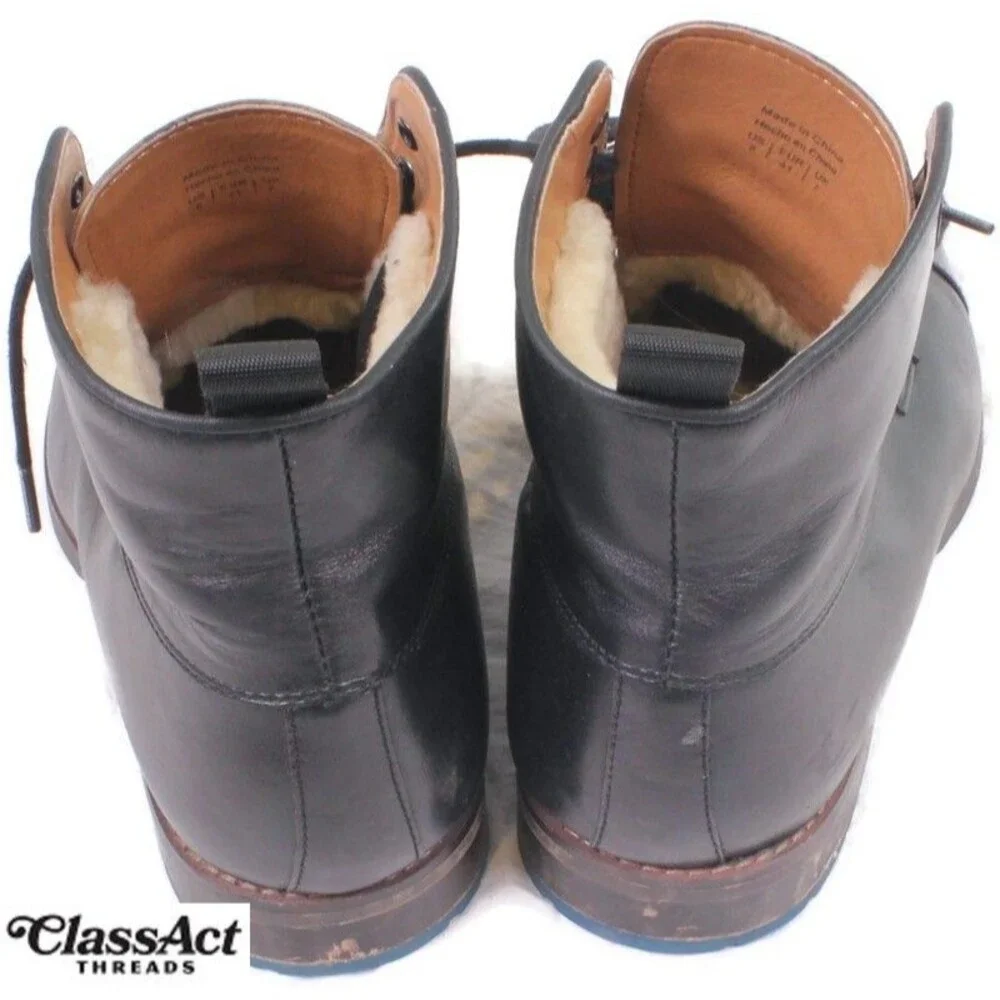 ALDO Boots Mens Size US 8 (EU 41) Black Leather Fur Lined Blue Sole